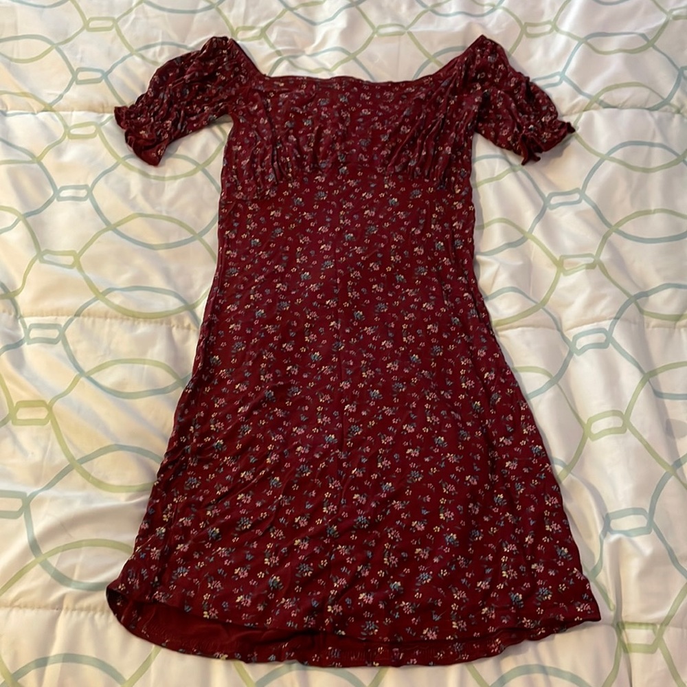 Nasty Gal Burgundy Floral Off-the-Shoulder Sundress